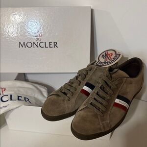 Moncler Men's Brown Sneakers with Red and Blue Accents
